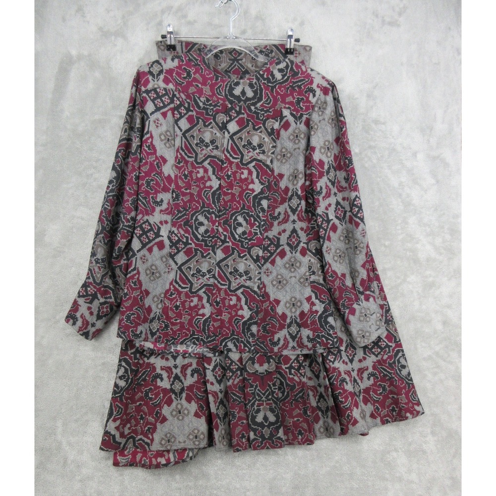 Vintage Baldanza Skirt Suit Womens Size S Silk Wool Pleated Floral Modest Gray